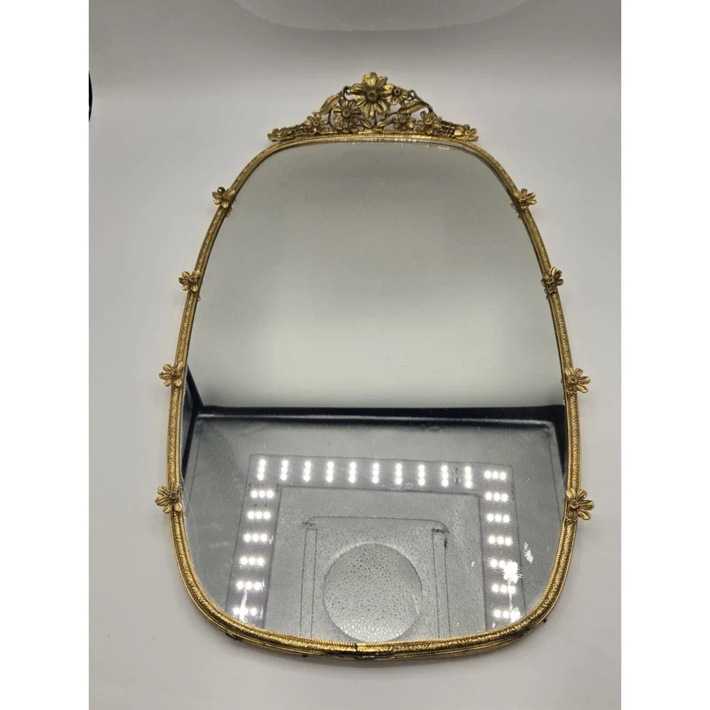 Vintage Matson Gold Gilded Floral Vanity Mirror Tray Hollywood Regency 17.5 inch